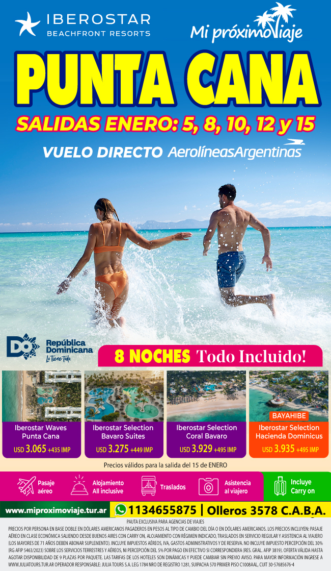 PUNTA CANA con IBEROSTAR - VUELO DIRECTO !!! SALIDAS ENERO 2027 con AR